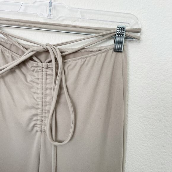[TRESSER] Tan Criss Cross Tie Waist Ruched Low Rise Flare Leg Pants Size Small S - Picture 7 of 12